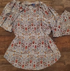 Democracy White Floral Long Sleeve Blouse